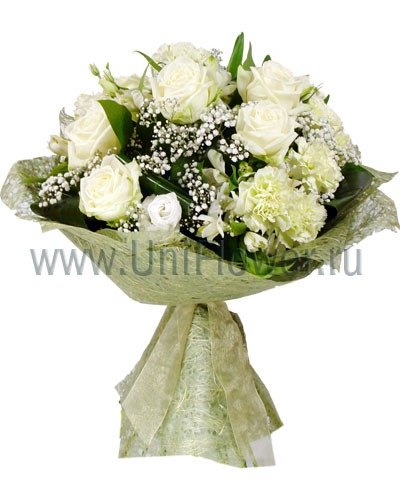 Белый букет роз